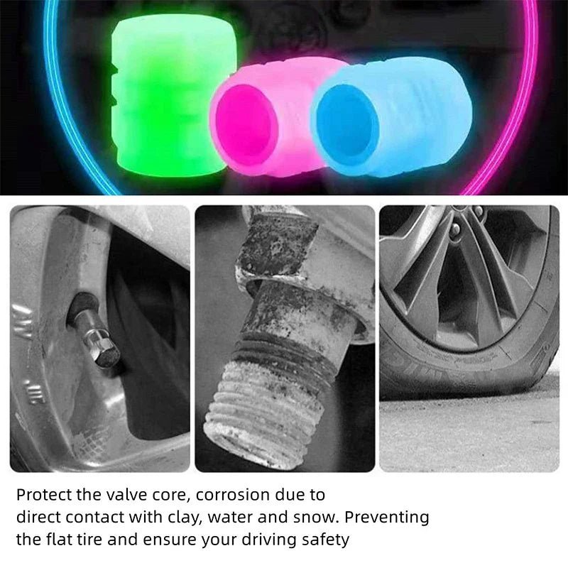 GLOWING NIGHT CAR BICYCLE LUMINOUS TIRE VALVE CAP (4 PACK) - Bold Car