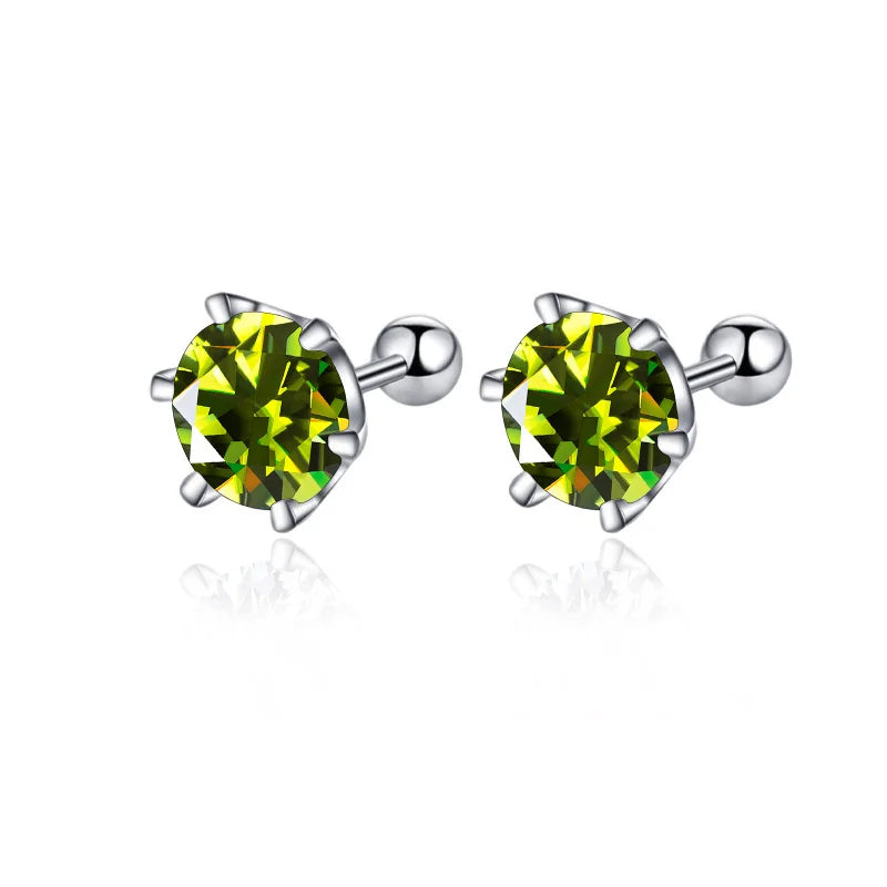 BIJOX STORY 0.5-2ct Mosonite Screw Stud Earrings D-color Solid Sier Diamond Suitable For Women's Wedding Exquisite