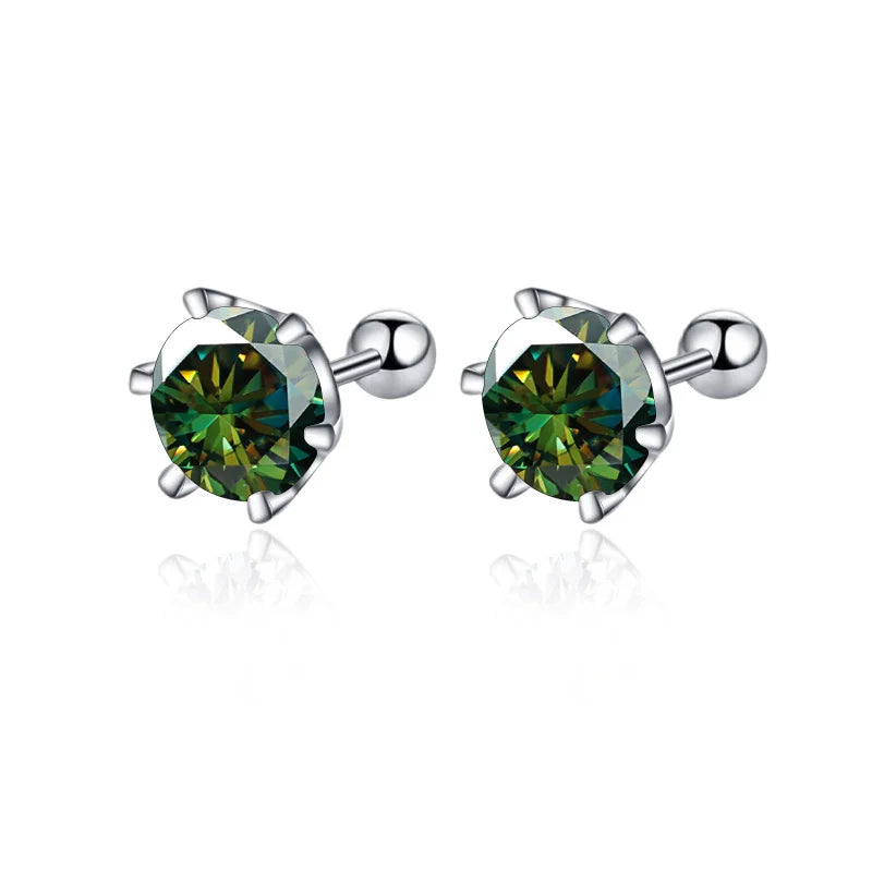 BIJOX STORY 0.5-2ct Mosonite Screw Stud Earrings D-color Solid Sier Diamond Suitable For Women's Wedding Exquisite