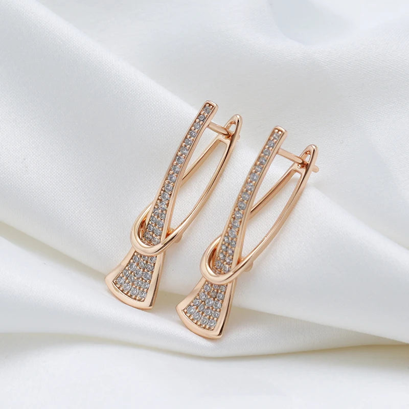 Kinel Innovative Design Natural Zircon Drop Earrings for Women 585 Rose Gold Color Romantic Gift Fashion Daily Fine Jewelry