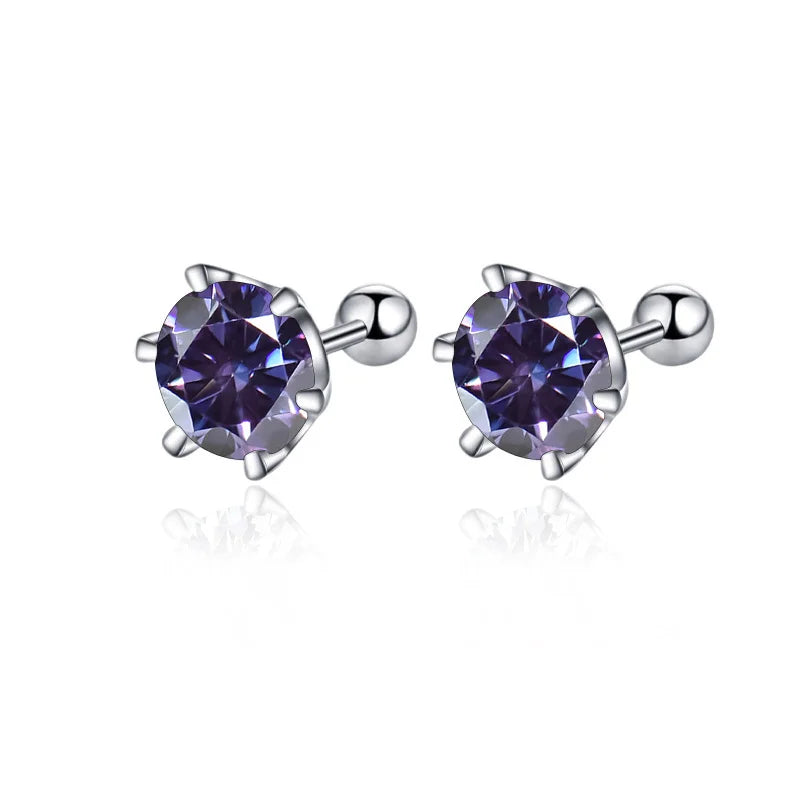 BIJOX STORY 0.5-2ct Mosonite Screw Stud Earrings D-color Solid Sier Diamond Suitable For Women's Wedding Exquisite