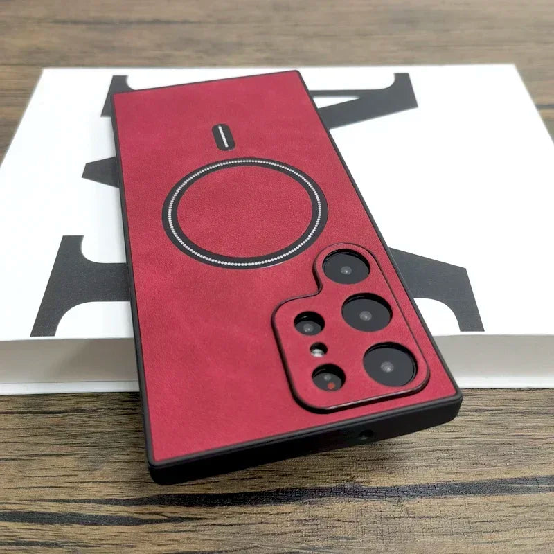 Luxury Matte Leather Case For Samsung Galaxy S25 S24 S23 S22 S21 Ultra Plus FE Note 20 S 23 22 For Magsafe Wireless Full Cover