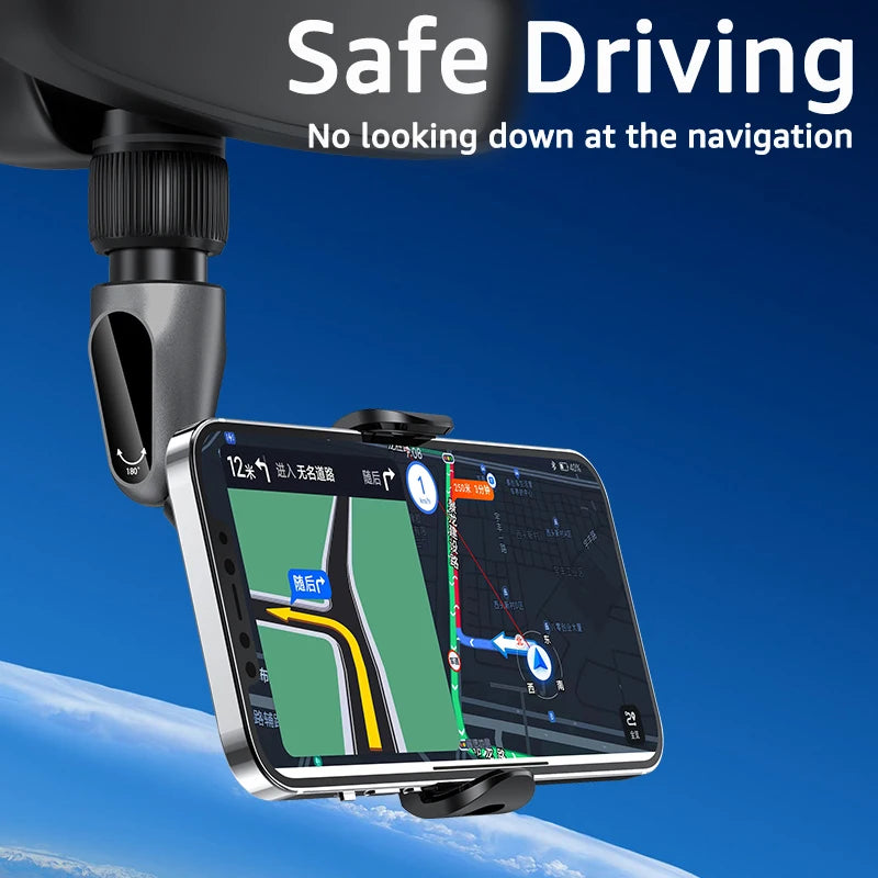 Multifunctional Rearview Mirror Phone Holder – Adjustable Car Mount & GPS Support