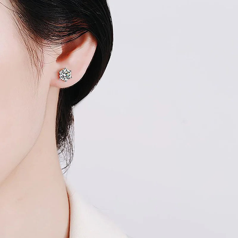 BIJOX STORY 0.5-2ct Mosonite Screw Stud Earrings D-color Solid Sier Diamond Suitable For Women's Wedding Exquisite