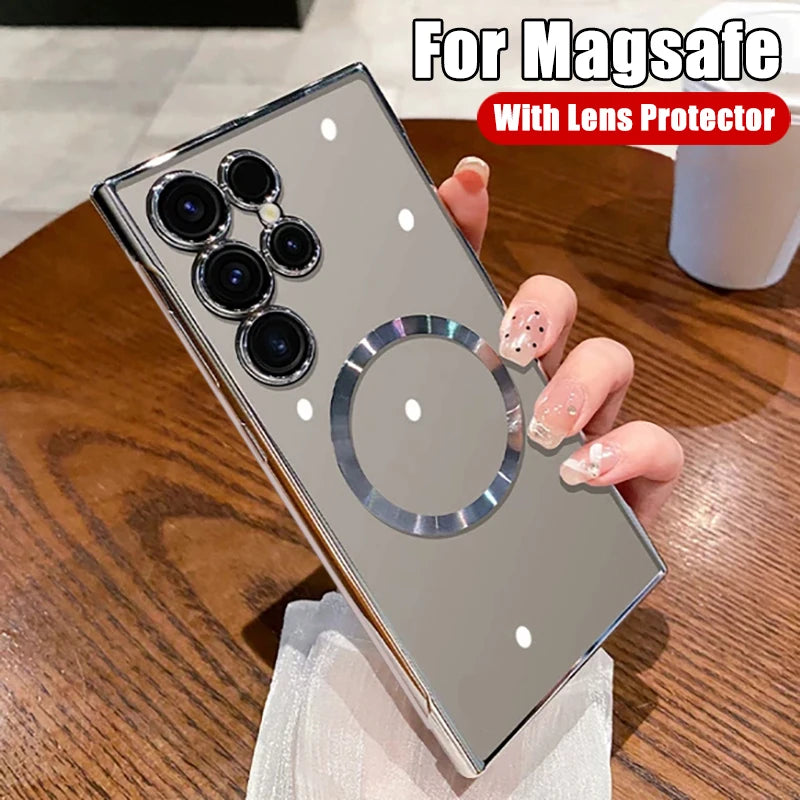 Luxury Plating Magnetic Case For Magsafe For Samsung Galaxy S24 S23 S22 S25 Ultra Plus Phone Accessories Wireless Charging Cover