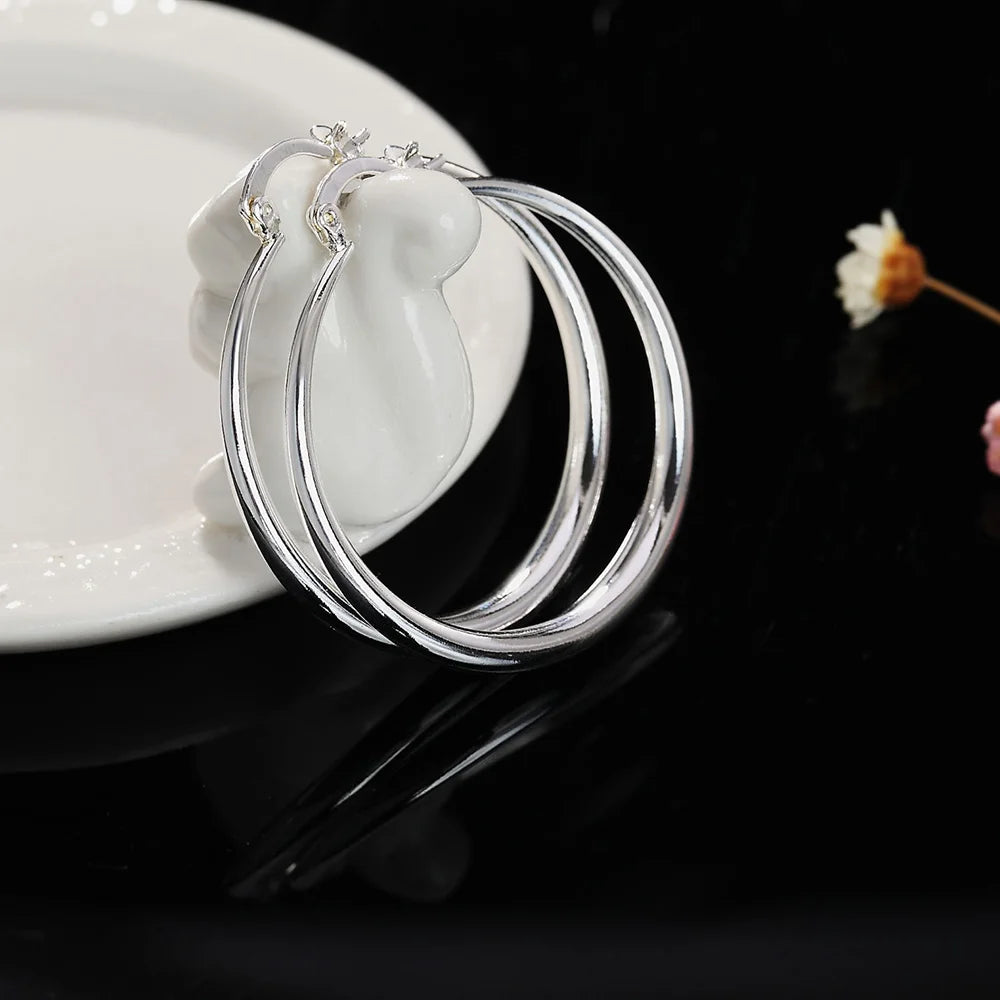 925 Sterling Silver Fine 4cm diameter Big circle Earrings for Women Fashion Party Wedding Accessories Jewelry Christmas Gifts