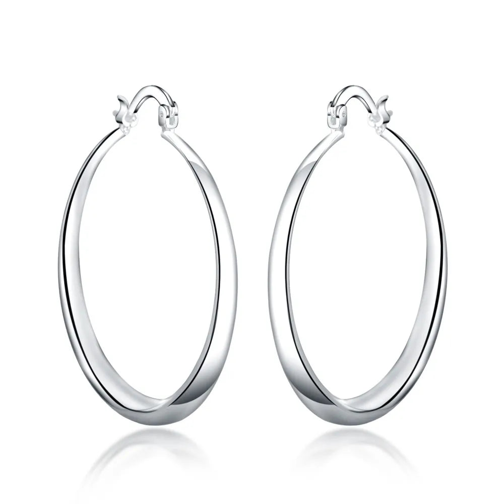 925 Sterling Silver Fine 4cm diameter Big circle Earrings for Women Fashion Party Wedding Accessories Jewelry Christmas Gifts