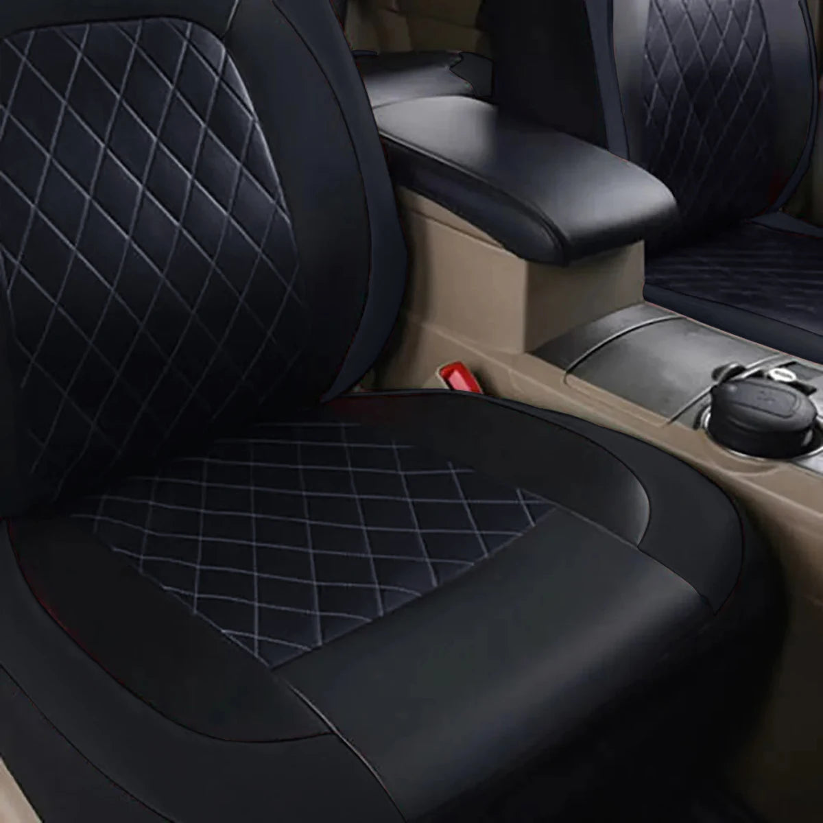 All-Season Quilted PU Leather Car Seat Cover – Full Protection