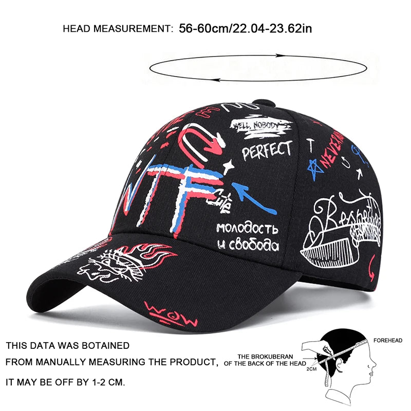 Unisex WTF Color Graffiti Printing Baseball Caps Spring Autumn Outdoor Adjustable Casual Hats Sunscreen Hat