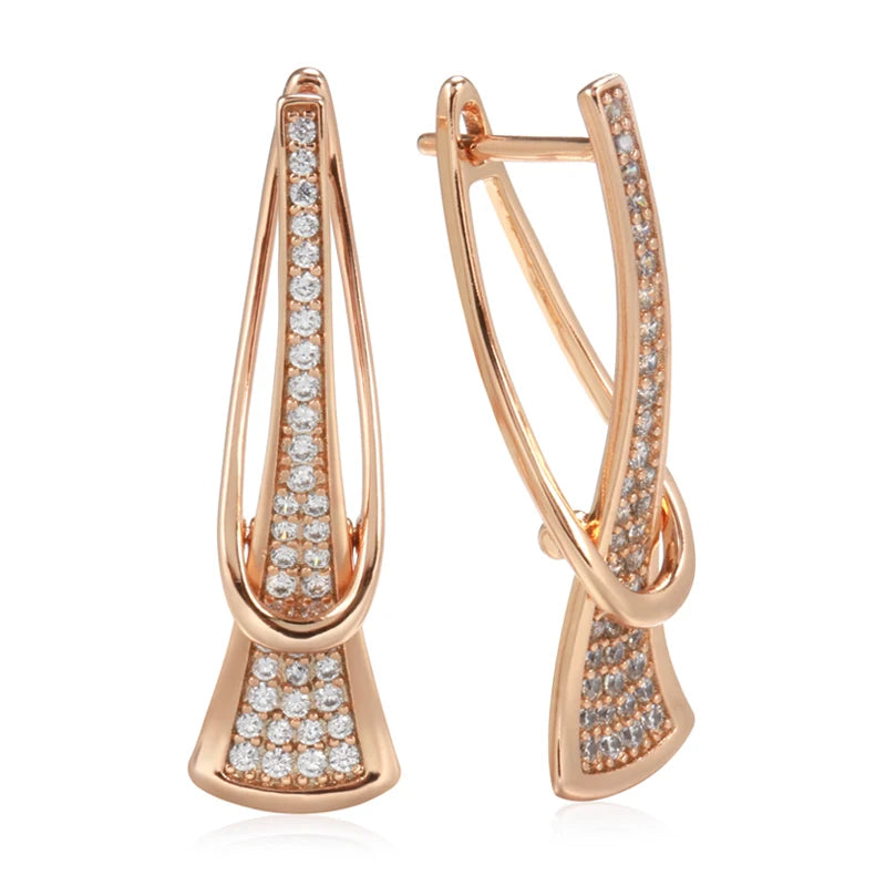 Kinel Innovative Design Natural Zircon Drop Earrings for Women 585 Rose Gold Color Romantic Gift Fashion Daily Fine Jewelry
