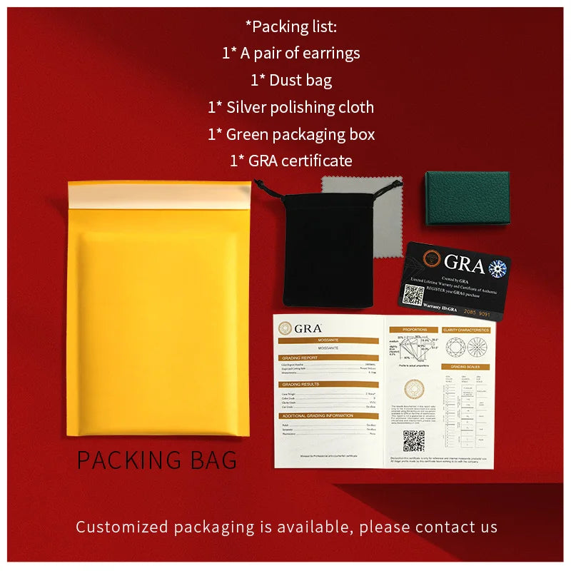 OEVAS 100% 925 Sterling Silver 0.2-2 Carat D Color Moissanite Diamond Stud Earrings For Women Sparkling Party Fine Jewelry Gifts