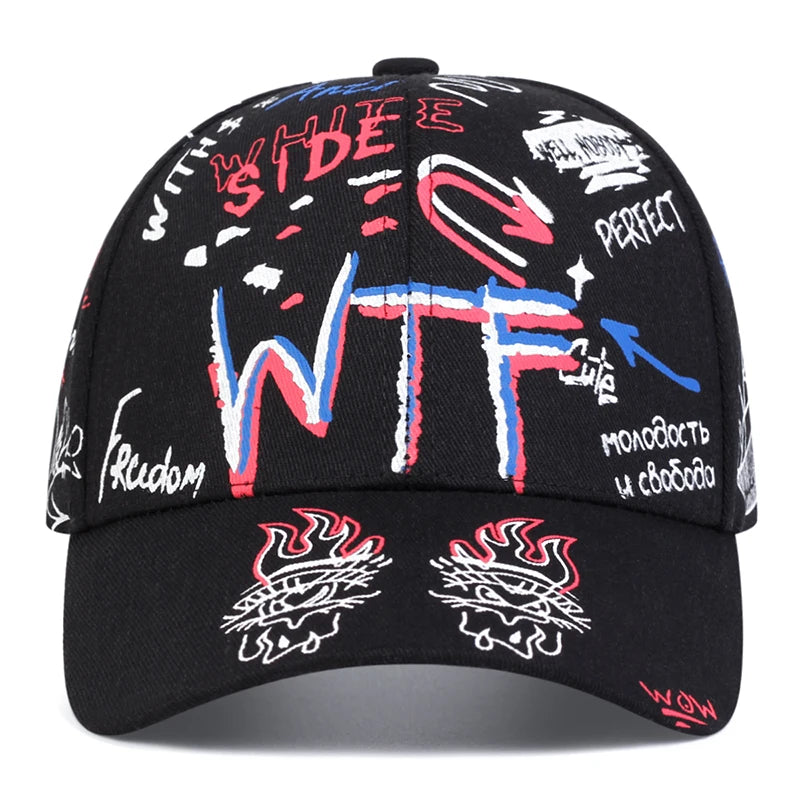 Unisex WTF Color Graffiti Printing Baseball Caps Spring Autumn Outdoor Adjustable Casual Hats Sunscreen Hat