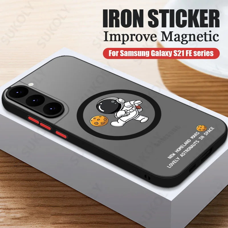 Magnetic For Magsafe Astronaut Case For Samsung Galaxy S23 S22 Ultra S22 Plus S21 S20 FE S24 Ultra Slim Hard PC Back S25 Cover