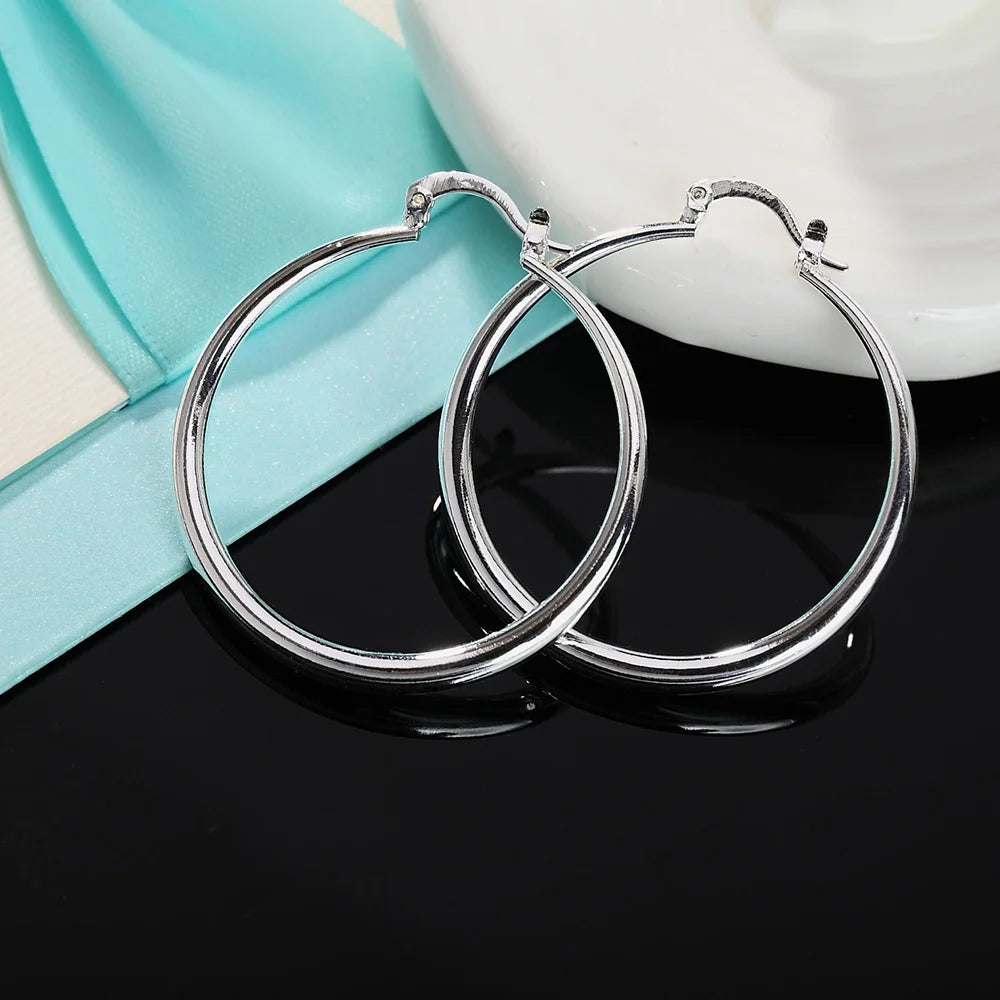 925 Sterling Silver Fine 4cm diameter Big circle Earrings for Women Fashion Party Wedding Accessories Jewelry Christmas Gifts