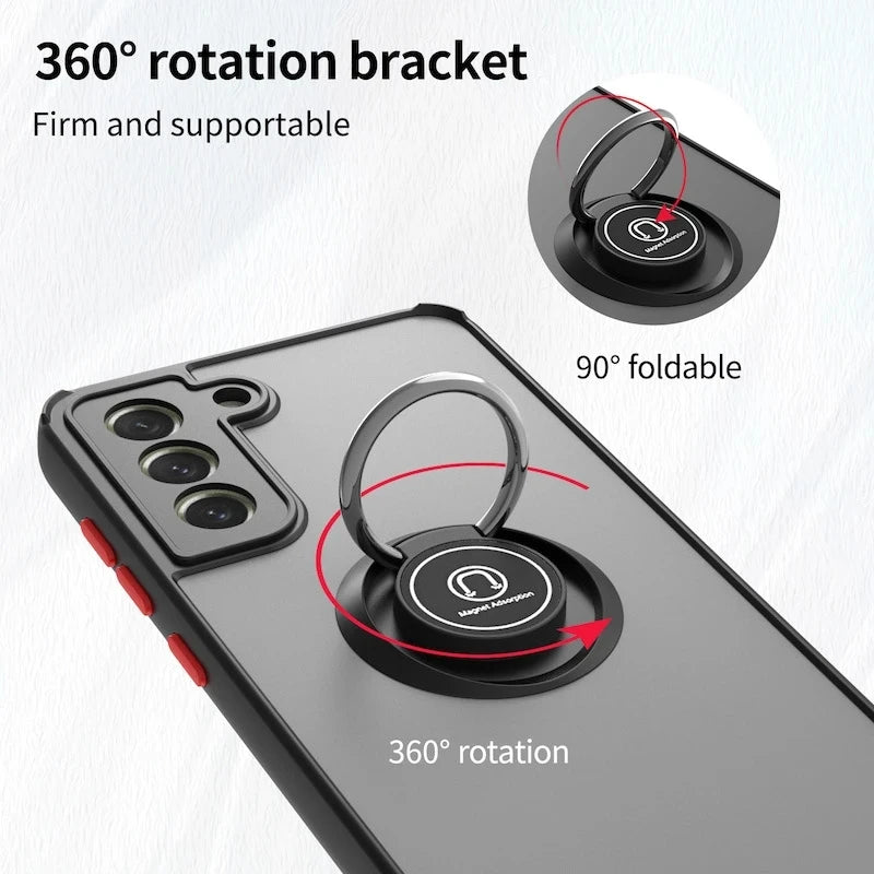 Magnetic Matte Case For Samsung Galaxy S25 S24 S23 S22 S21 S20 Ultra FE 5G S10 S9 Plus Lite Shock Proof Ring Holder Cover Funda