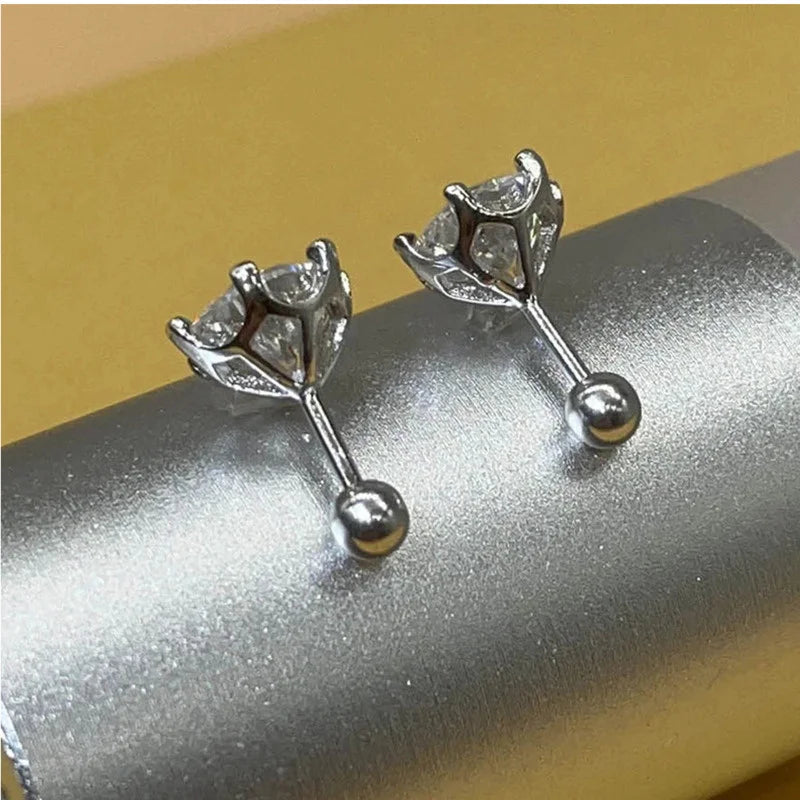 BIJOX STORY 0.5-2ct Mosonite Screw Stud Earrings D-color Solid Sier Diamond Suitable For Women's Wedding Exquisite