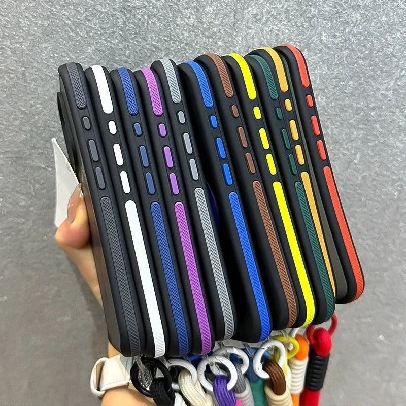 Luxury With Lanyard Magsafe Matte Phone Case For iPhone 16 15 14 Plus 13 12 11 Pro Max Magnetic Color Bumper Back Cases Cover