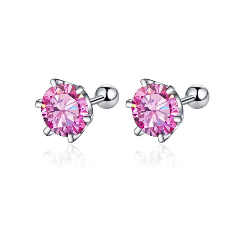 BIJOX STORY 0.5-2ct Mosonite Screw Stud Earrings D-color Solid Sier Diamond Suitable For Women's Wedding Exquisite