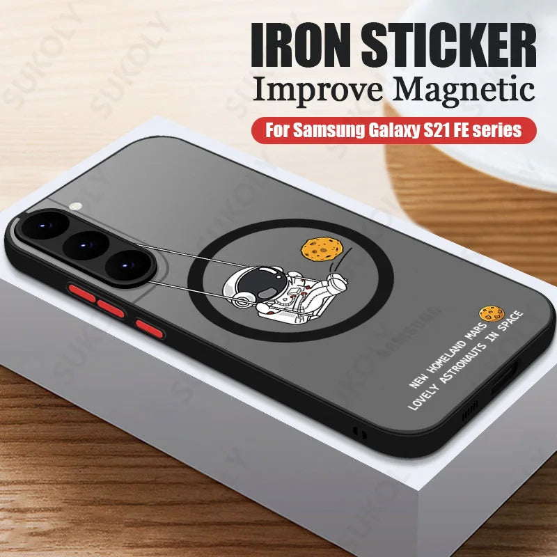 Magnetic For Magsafe Astronaut Case For Samsung Galaxy S23 S22 Ultra S22 Plus S21 S20 FE S24 Ultra Slim Hard PC Back S25 Cover