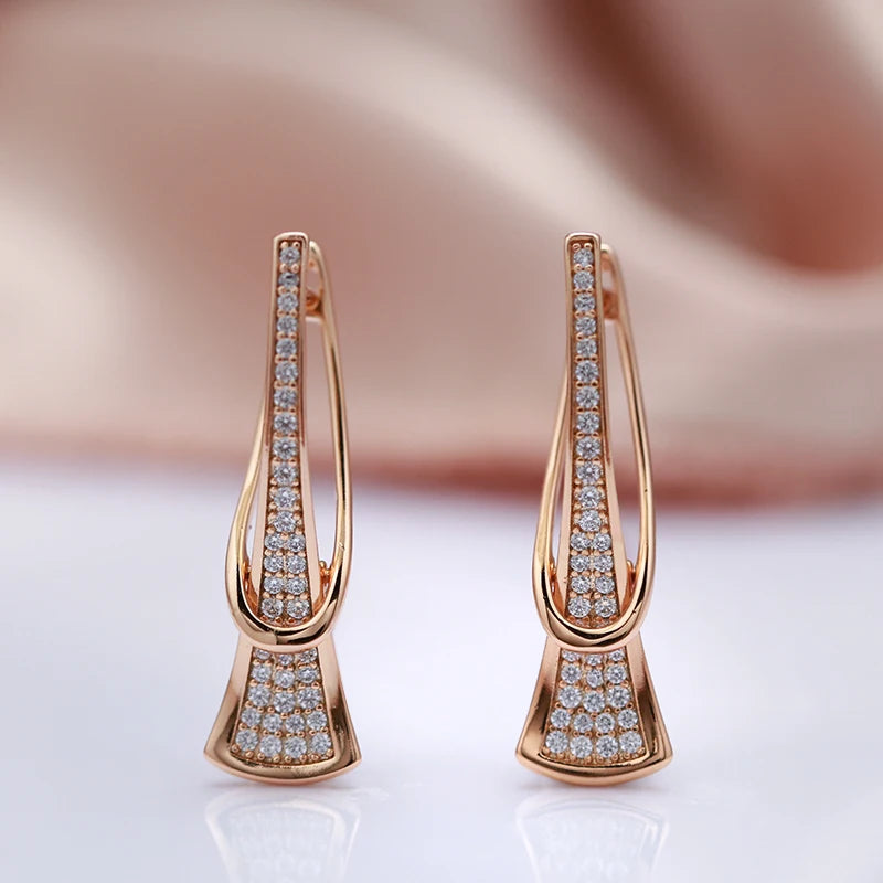 Kinel Innovative Design Natural Zircon Drop Earrings for Women 585 Rose Gold Color Romantic Gift Fashion Daily Fine Jewelry