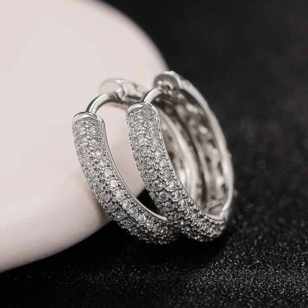 Huitan Silver Color CZ Hoop Earrings for Women Timeless Style Simple Ear Accessories for Teens Minimalist Gift Classic Jewelry