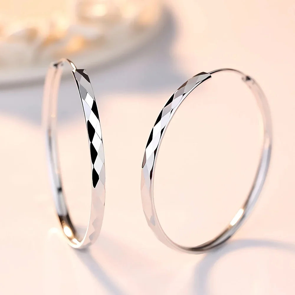 Fine 925 Sterling Silver Luxury 5CM Big Circle Hoop Earrings for Women Charms Original Designer Party Wedding Jewelry Gifts