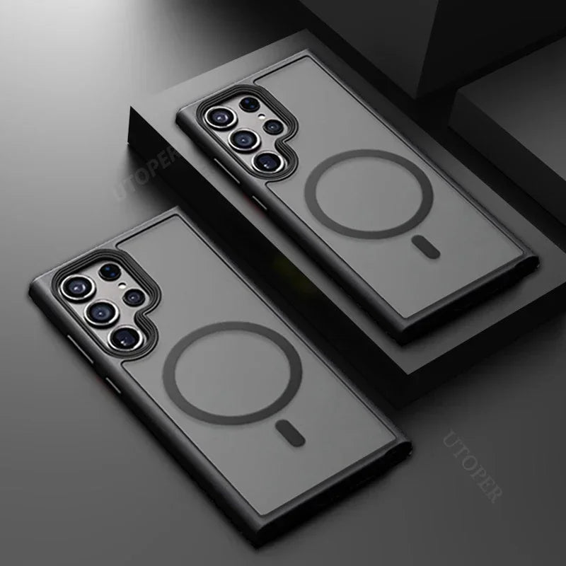 Magnetic Matte Translucent Armor Shockproof Case For Samsung Galaxy S25 S24 S23 S22 Ultra Plus S20 S21 FE Magsafe Charge Cover