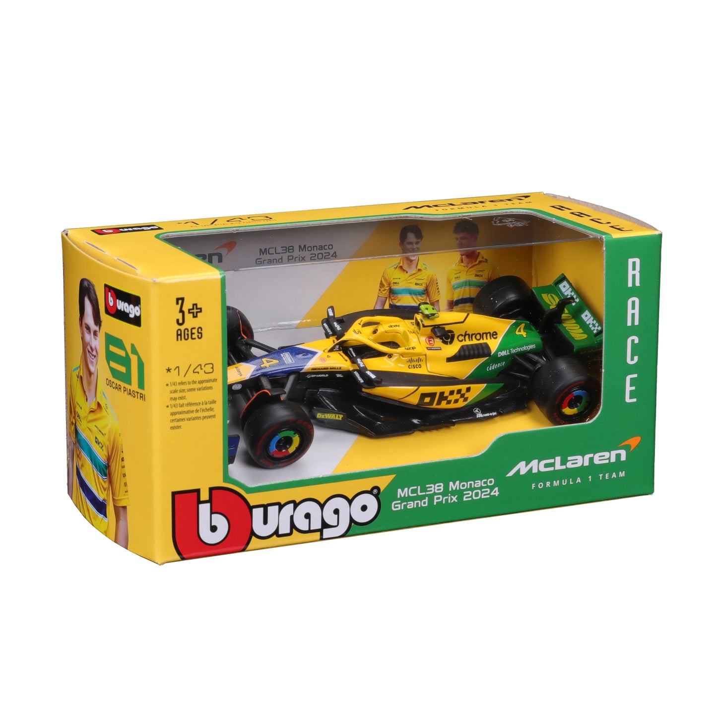 Bburago 1:43 F1 McLaren MCL38 – 2024 Monaco GP Diecast Model Car