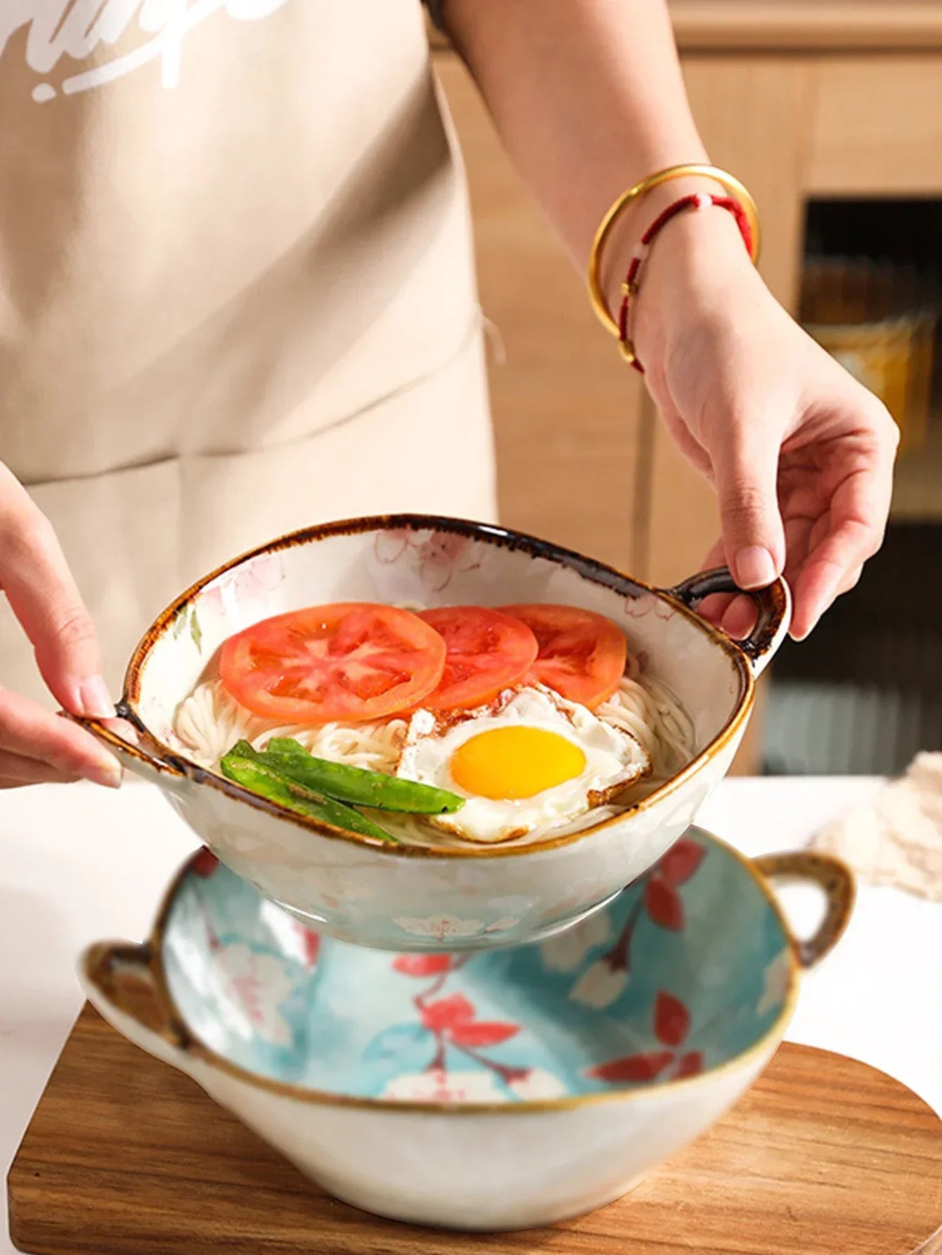 7.5inch Household Noodle Bowl Ceramic Soup Salad Pasta Bowl With Handle