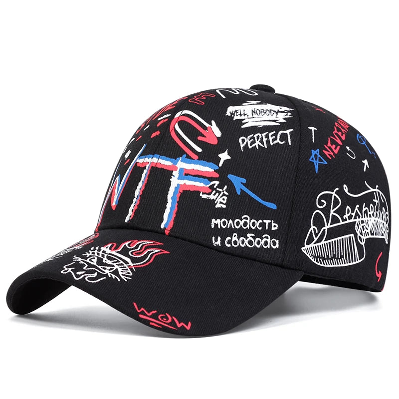 Unisex WTF Color Graffiti Printing Baseball Caps Spring Autumn Outdoor Adjustable Casual Hats Sunscreen Hat