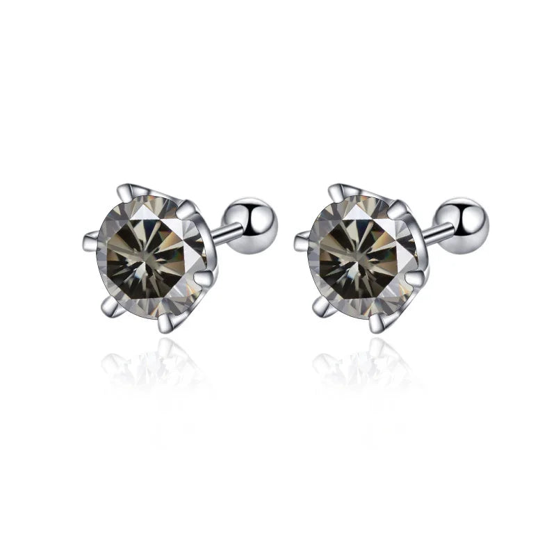 BIJOX STORY 0.5-2ct Mosonite Screw Stud Earrings D-color Solid Sier Diamond Suitable For Women's Wedding Exquisite
