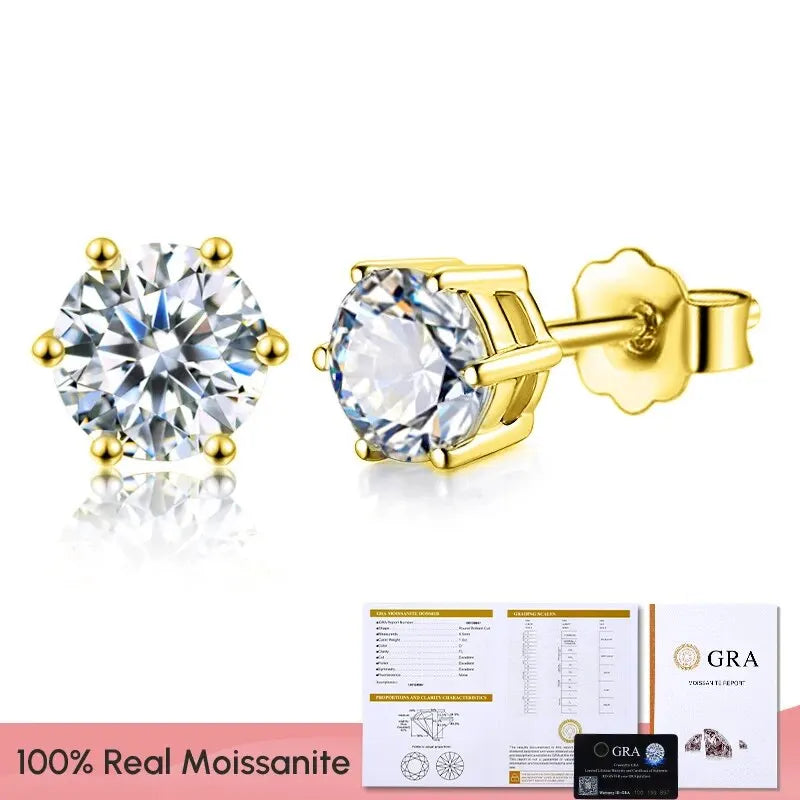 Real 0.1ct-2ct D Color Certified Moissanite Diamond Stud Earrings for Woman Gift 925 Sterling Silver Wedding Luxury Fine Jewelry