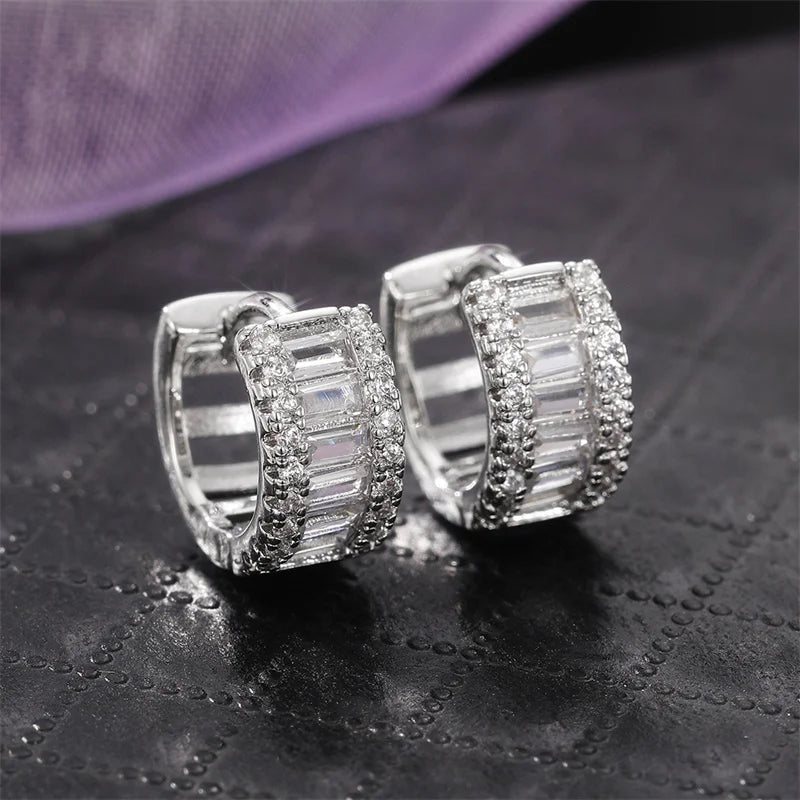 Huitan Fashion Women's Hoop Earrings with Sparkling Cubic Zirconia Fancy Female Ear Accessories Good Quality Wholesale Jewelry