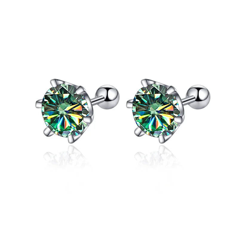 BIJOX STORY 0.5-2ct Mosonite Screw Stud Earrings D-color Solid Sier Diamond Suitable For Women's Wedding Exquisite