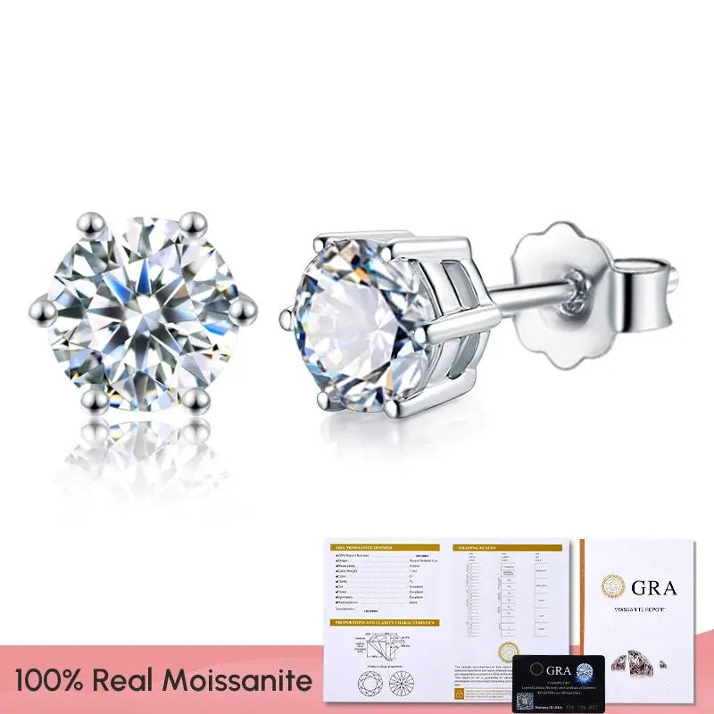 Real 0.1ct-2ct D Color Certified Moissanite Diamond Stud Earrings for Woman Gift 925 Sterling Silver Wedding Luxury Fine Jewelry