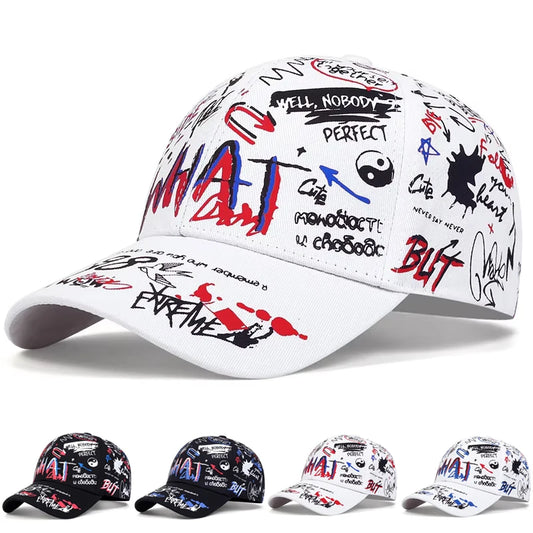 Unisex WHAT Graffiti Printing Baseball Caps Spring Autumn Outdoor Adjustable Casual Hats Dad Hat Sunscreen Hat