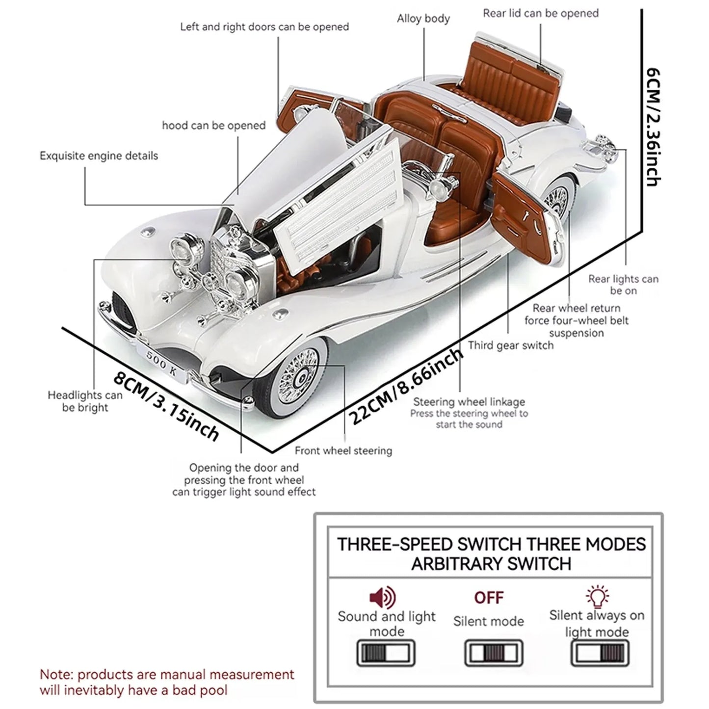 1:24 Alloy Vintage Car Model – Classic 500K & CLK-GTR Collection Piece