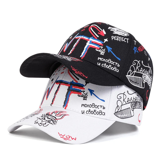 Unisex WTF Color Graffiti Printing Baseball Caps Spring Autumn Outdoor Adjustable Casual Hats Sunscreen Hat