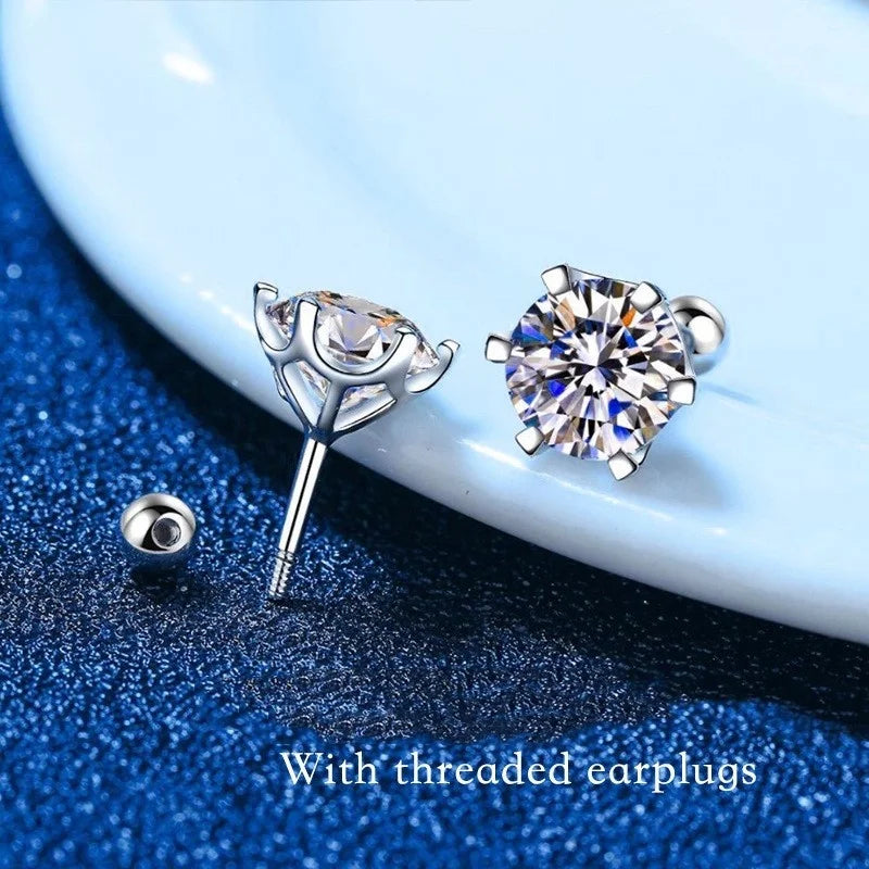 BIJOX STORY 0.5-2ct Mosonite Screw Stud Earrings D-color Solid Sier Diamond Suitable For Women's Wedding Exquisite