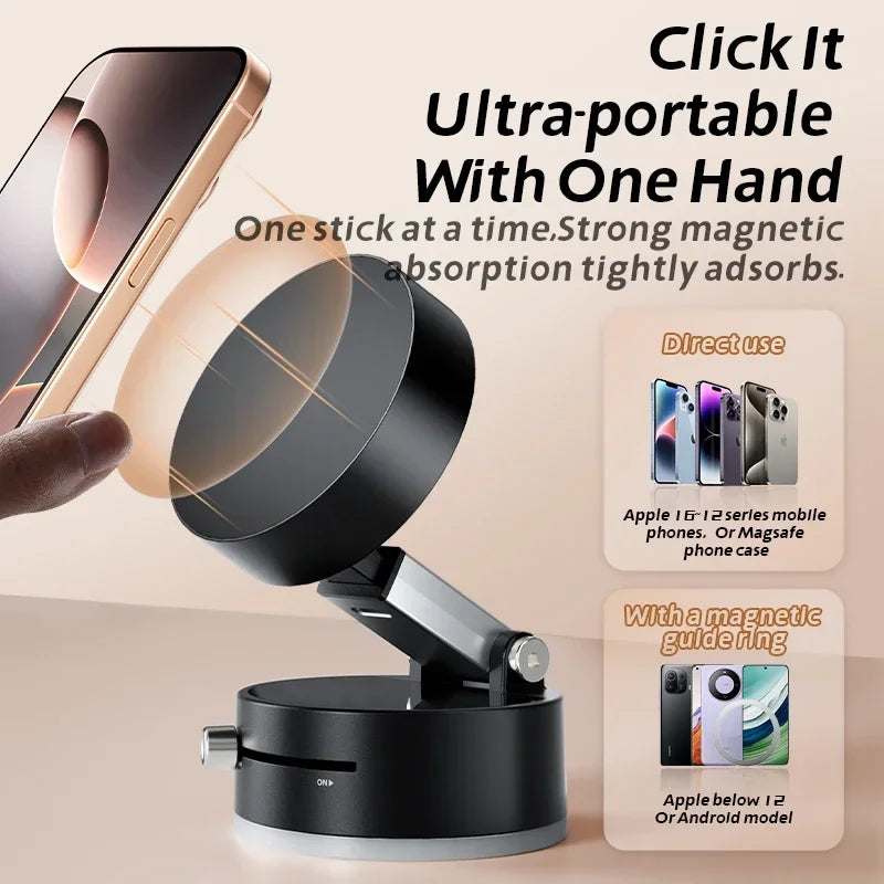 Mini Vacuum Magnetic Suction Cup Phone Holder – Foldable Stand for iPhone & Android