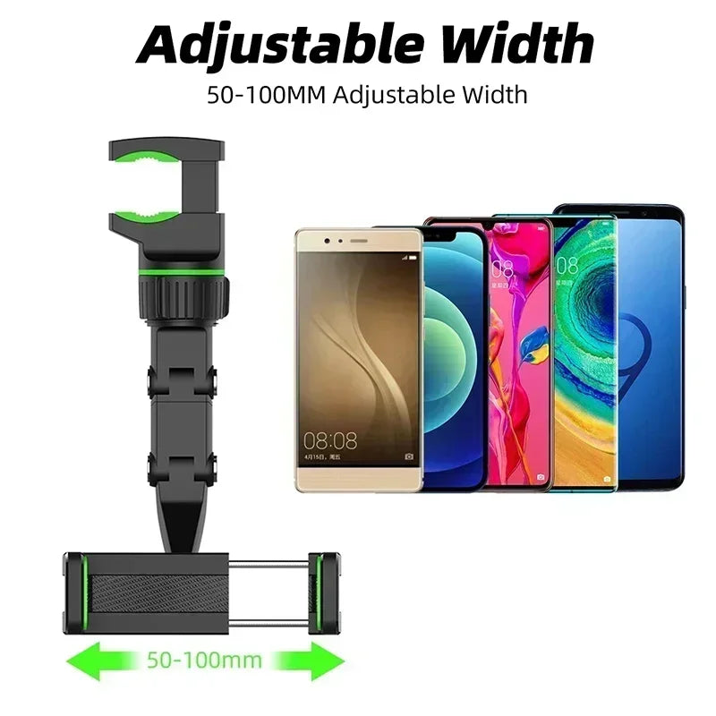 360° Rotating Rearview Mirror Phone Holder – GPS & Hands-Free Support