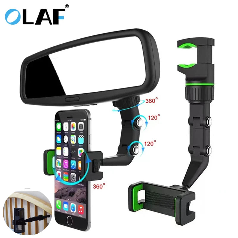 Olaf 360° Rearview Mirror Phone Holder – Multifunctional Car & Desk Stand