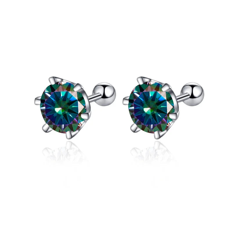 BIJOX STORY 0.5-2ct Mosonite Screw Stud Earrings D-color Solid Sier Diamond Suitable For Women's Wedding Exquisite