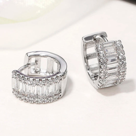 Huitan Fashion Women's Hoop Earrings with Sparkling Cubic Zirconia Fancy Female Ear Accessories Good Quality Wholesale Jewelry