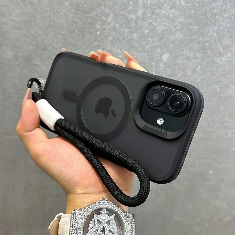 Luxury With Lanyard Magsafe Matte Phone Case For iPhone 16 15 14 Plus 13 12 11 Pro Max Magnetic Color Bumper Back Cases Cover