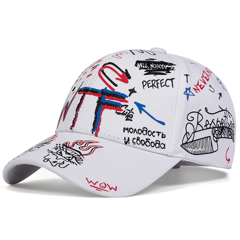 Unisex WTF Color Graffiti Printing Baseball Caps Spring Autumn Outdoor Adjustable Casual Hats Sunscreen Hat