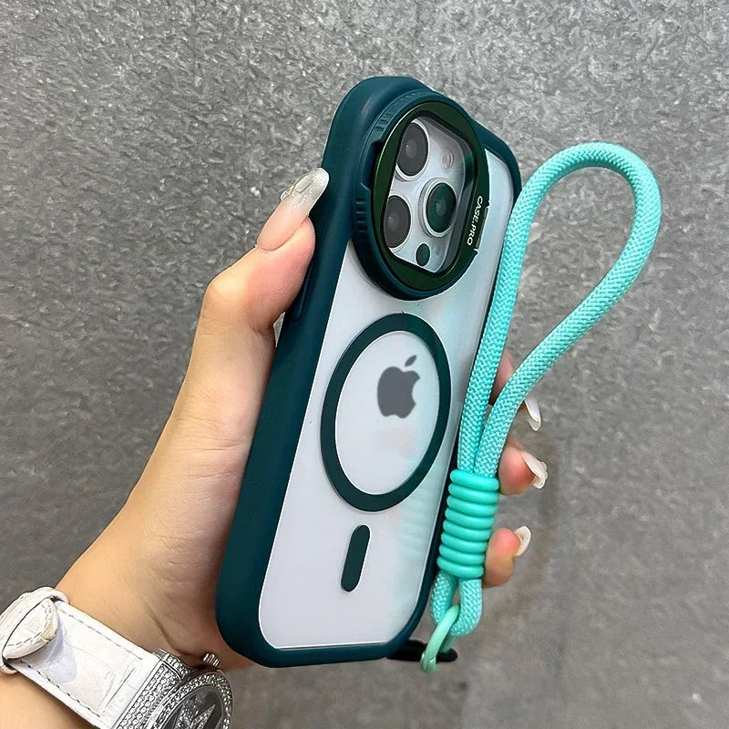 Wrist Strap Magnetic Lens Holder Acrylic Clear Phone Case for IPhone 16 15 Plus 14 13 12 11 Pro Max Shockproof Soft Edge Cover