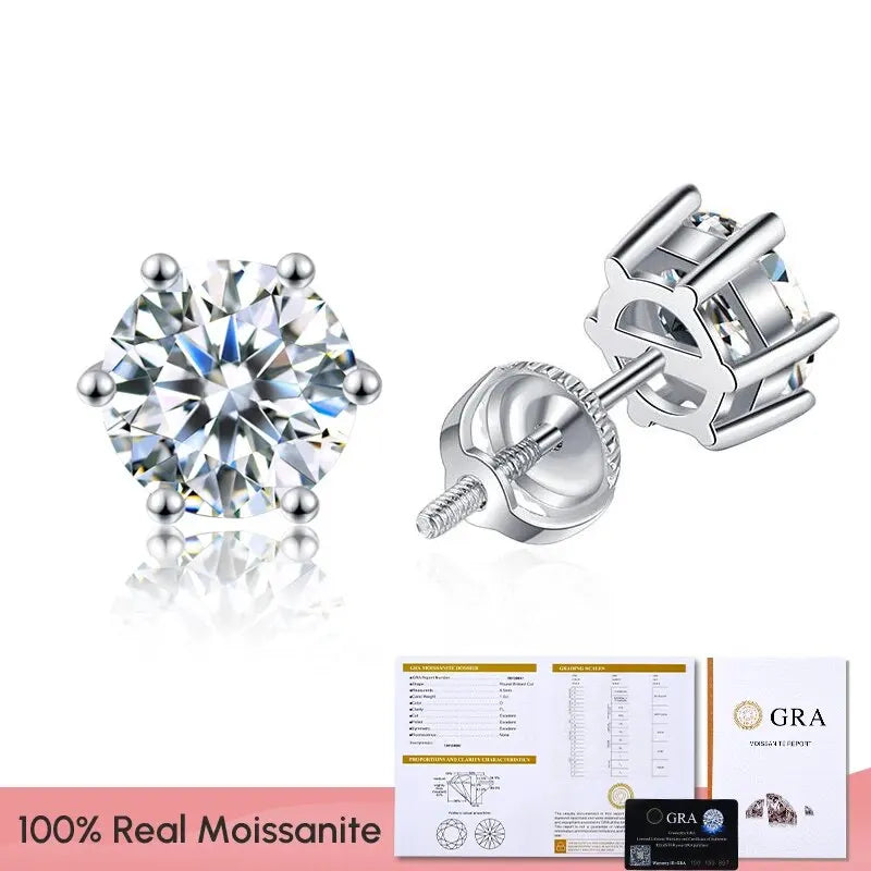 Real 0.1ct-2ct D Color Certified Moissanite Diamond Stud Earrings for Woman Gift 925 Sterling Silver Wedding Luxury Fine Jewelry