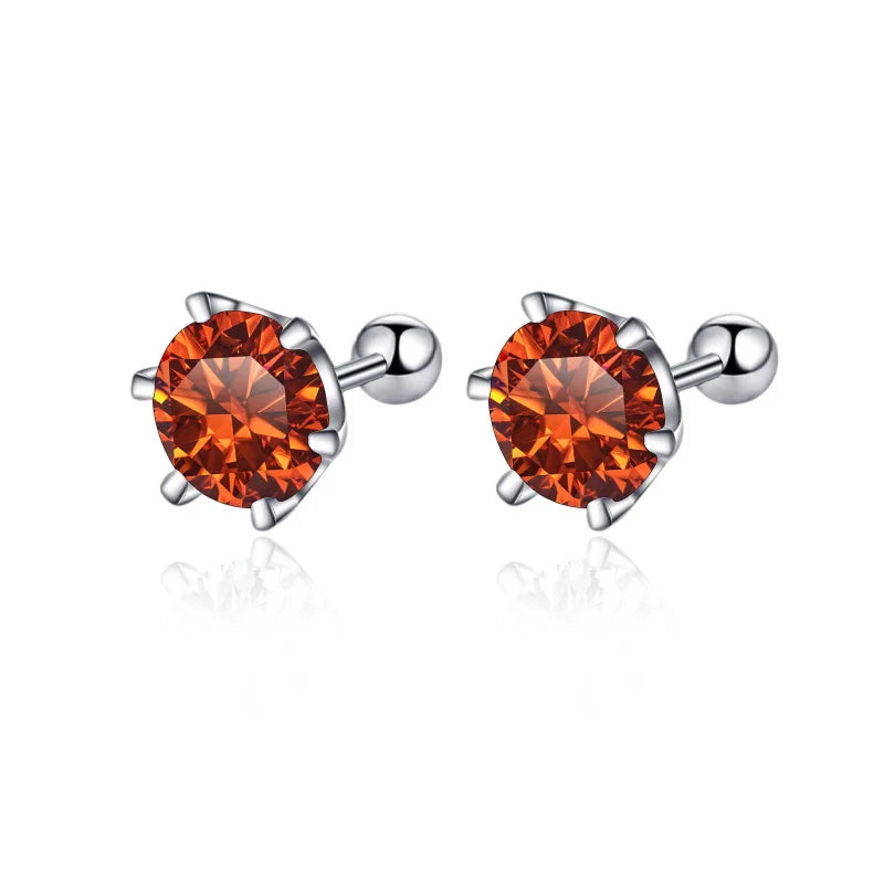 BIJOX STORY 0.5-2ct Mosonite Screw Stud Earrings D-color Solid Sier Diamond Suitable For Women's Wedding Exquisite