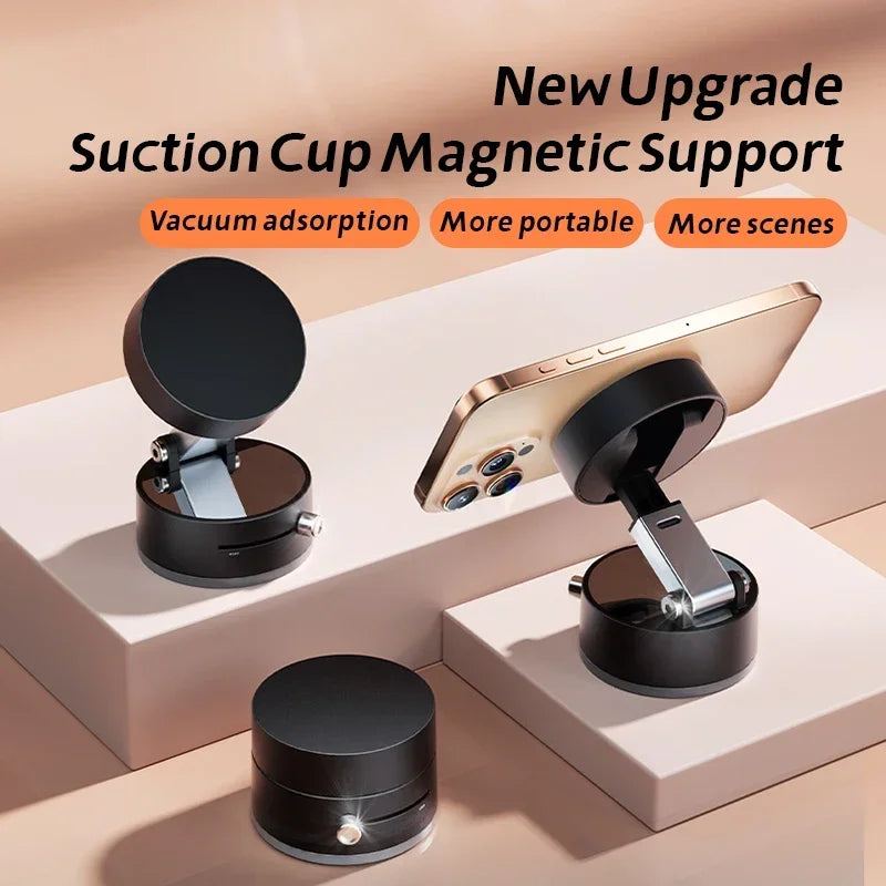 Mini Vacuum Magnetic Suction Cup Phone Holder – Foldable Stand for iPhone & Android